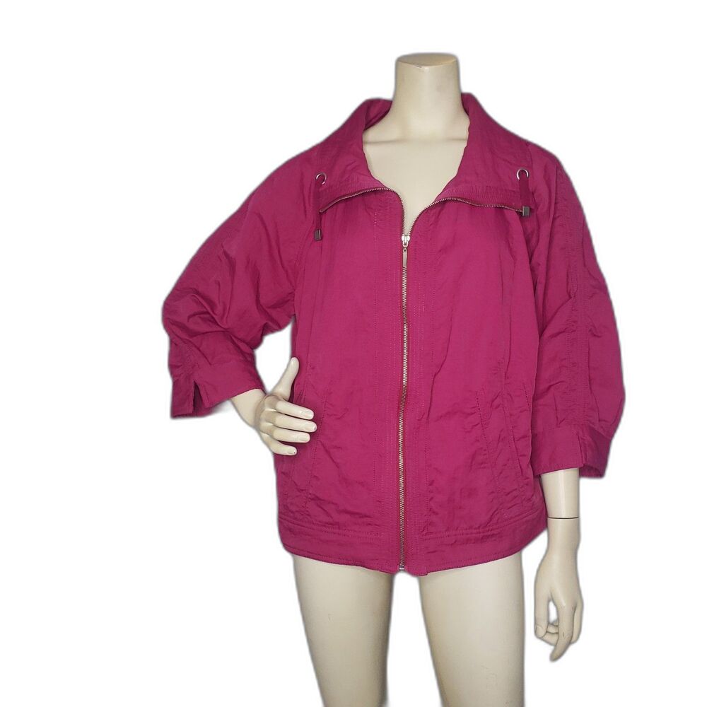 Chicos Jacket Womens Size 3 (XL/16) Pink 3/4 Sleeve Zip Windbreaker Lightweight